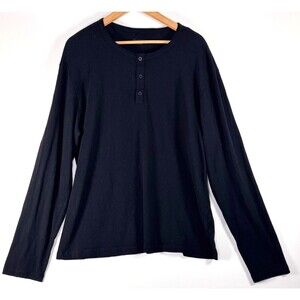 AllSaints Henley Shirt‎ Mens XXL Black Cotton Long Sleeve Made in Portugal